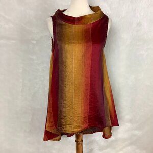 Inizio Sleeveless High Neck Linen Blend Red Yellow Linen Blend Tunic M